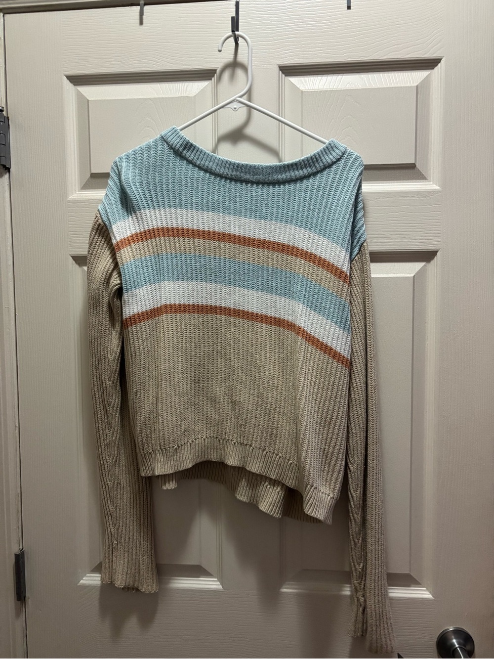 ROXY S Striped Blue and Tan Women's Sweater oversized